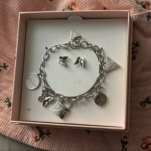 GUESS Silver Charm Bracelet with Earrings